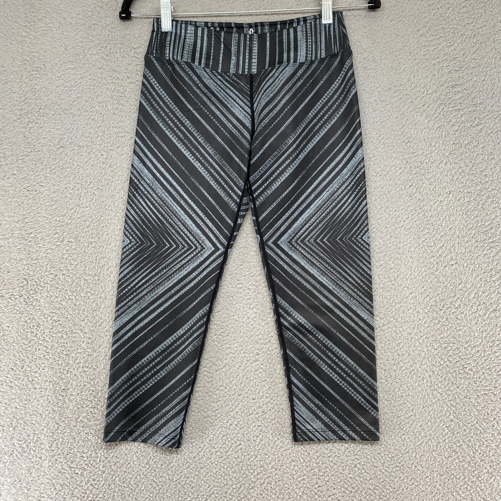 Prana Capri Leggings Womens Small Roxanne Black Gray Chevron Mid‎ Rise Stretch
